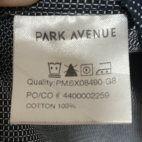 Park Avenue Slim Fit Dress Shirt - 16.5”/42cm, Navy Grid Pattern, 100% Cotton - Picture 9 of 11